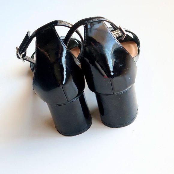 Abound Black Patent Leather Round Block Heels / Sandals / Soes Size 8 - Picture 5 of 15